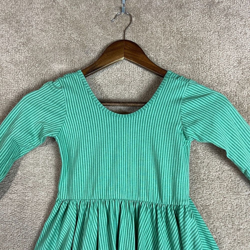 Alice + Ames Ballet Dress Girls Size 8 Green Striped Knit Long Sleeve Scoop Back - Picture 2 of 7
